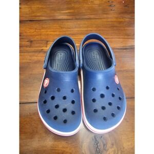 Crocs Crocband Clog Navy Blue Red White Stripe Slip On Shoes Kids Size C 10